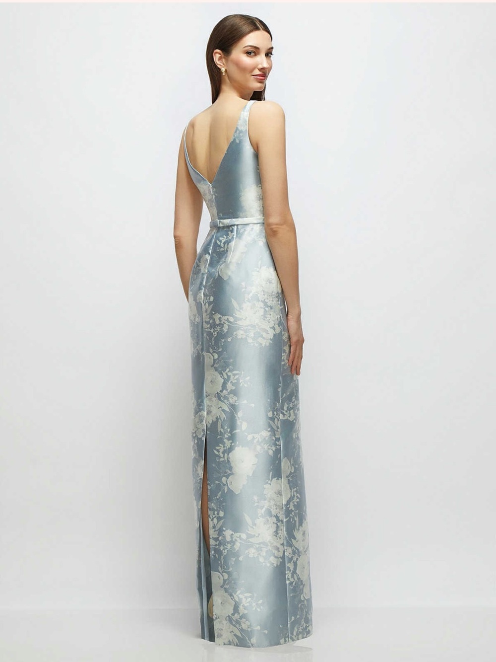 Dessy Betty Elegant Dress in Porcelain Blue Serafina Floral Satin Twill - Picture 2 of 4